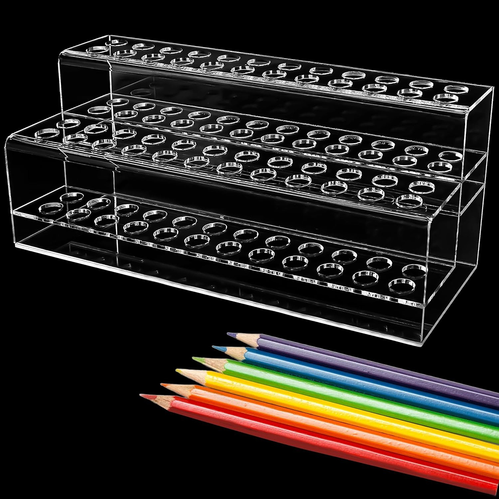 Cubicle Shelf Organizer - Transparent Acrylic Pen Holder Storage 48-Slot