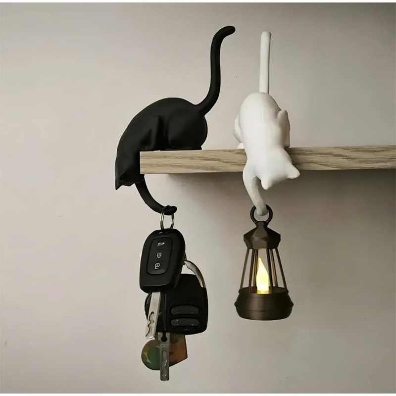 Cubicle Shelf Organizer - Gothic Cat Shelf Hook with Lantern